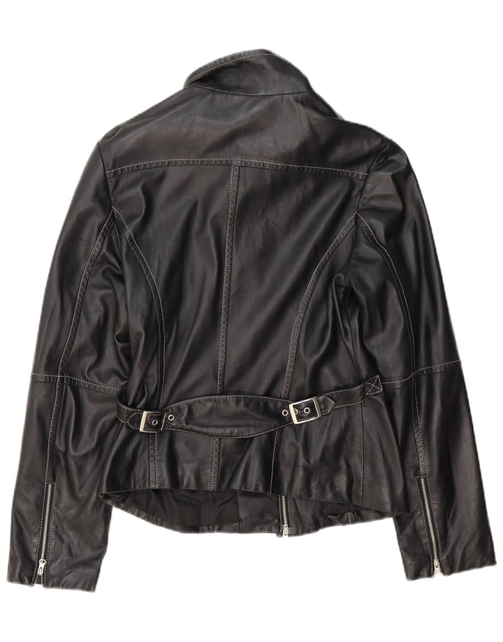 Giacca da motociclista in pelle da donna vintage IT 46 grande in pelle nera
