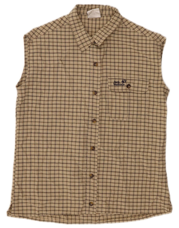 JACK WOLFSKIN Camicia senza maniche da donna UK 10 Piccolo poliestere a quadri beige