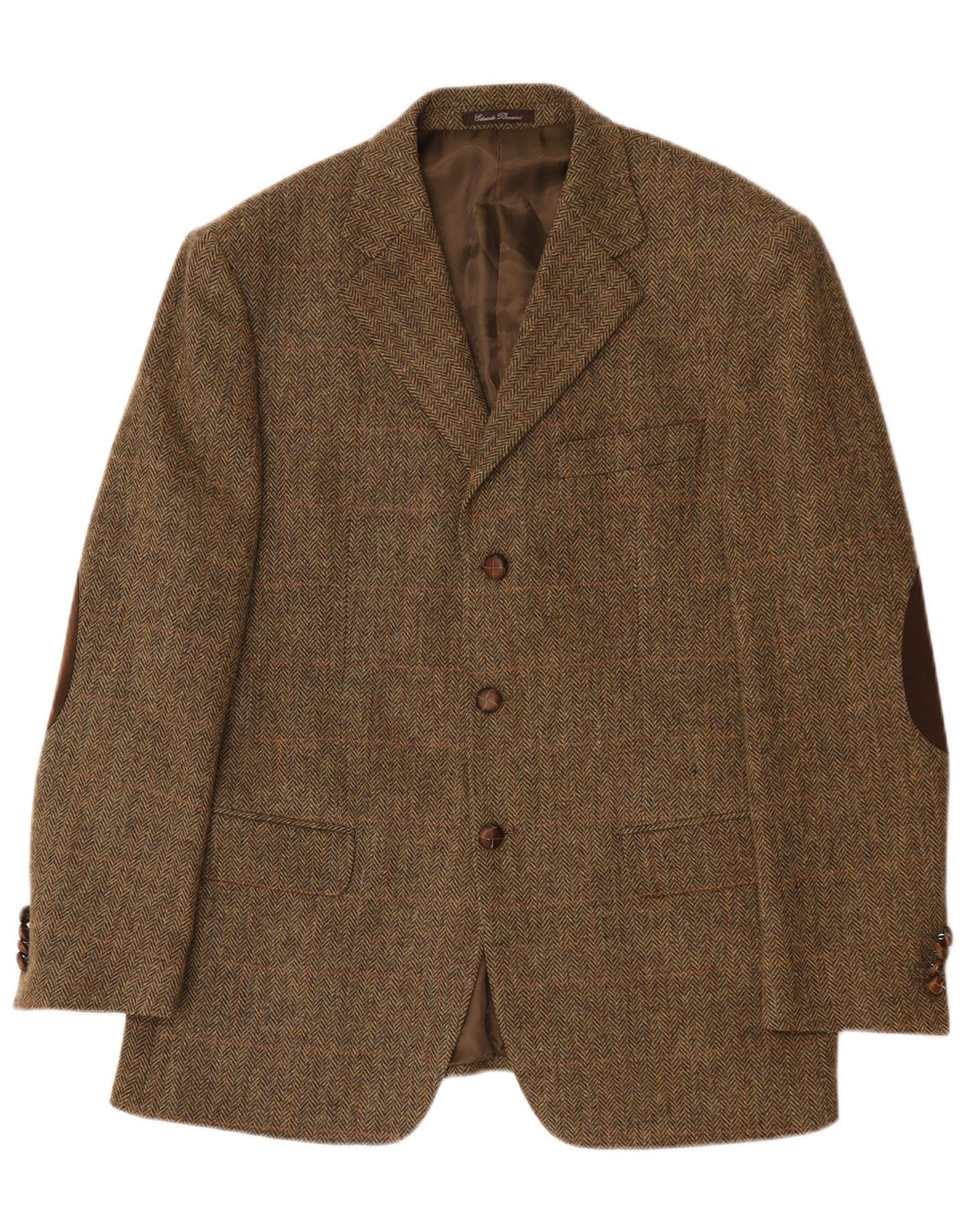 Giacca blazer vintage da uomo a 3 bottoni IT 52 XL Lana a spina di pesce kaki