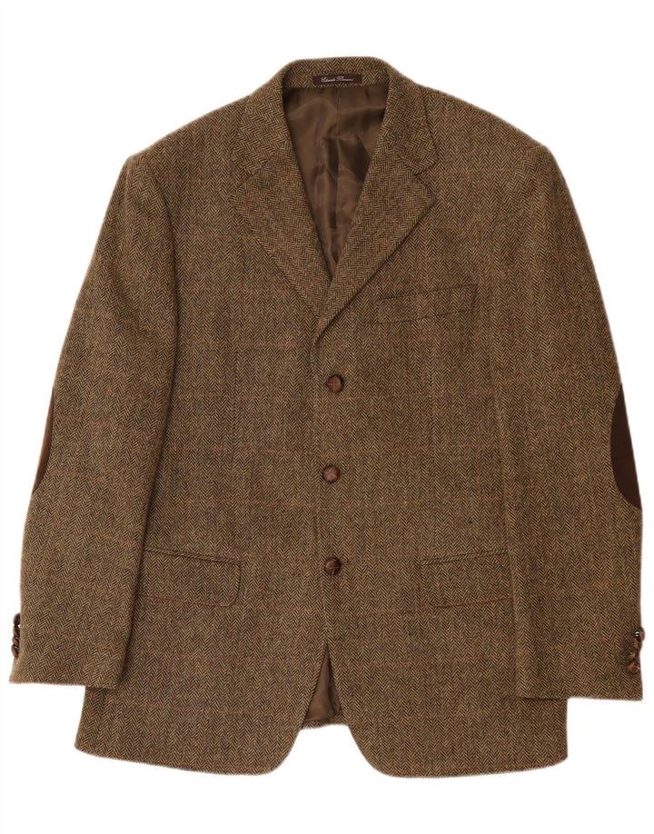 Giacca blazer vintage da uomo a 3 bottoni IT 52 XL Lana a spina di pesce kaki