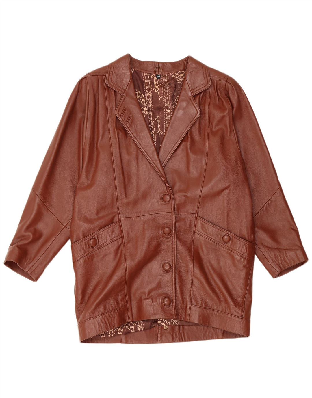 Cappotto in pelle oversize da donna vintage UK 14 Pelle marrone medio