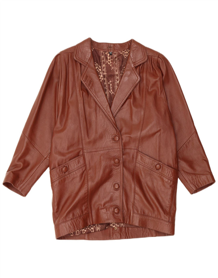 Cappotto in pelle oversize da donna vintage UK 14 Pelle marrone medio