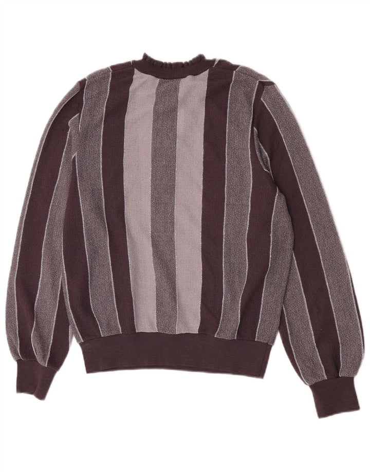 Maglione vintage da donna con collo alto e collo alto IT 44 Acrilico a righe grigio medio