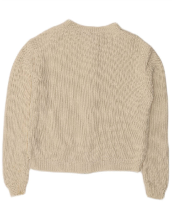 Maglione cardigan con zip intera da donna Marks & Spencer UK 14 cotone bianco medio