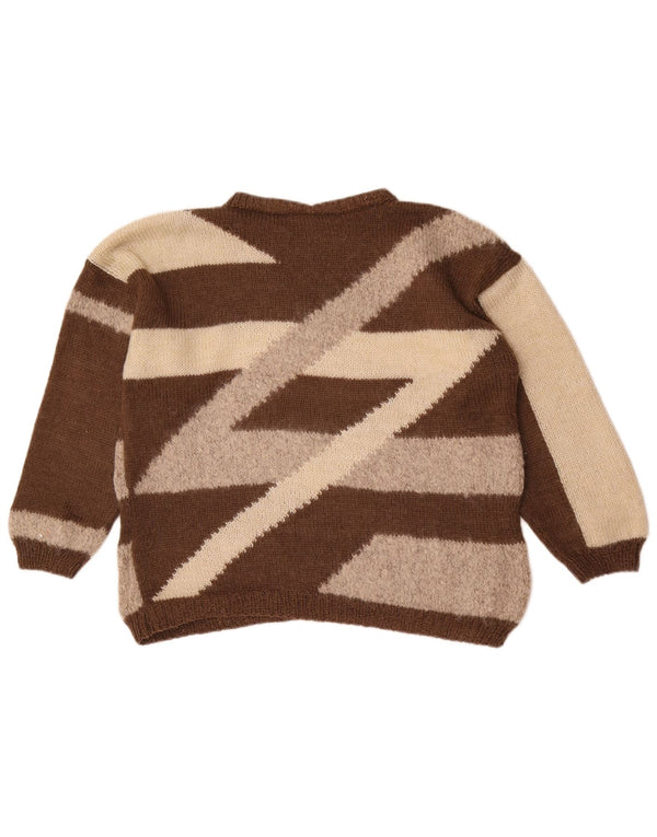 Maglione maglione girocollo da donna vintage UK 16 grande blocco di colore marrone