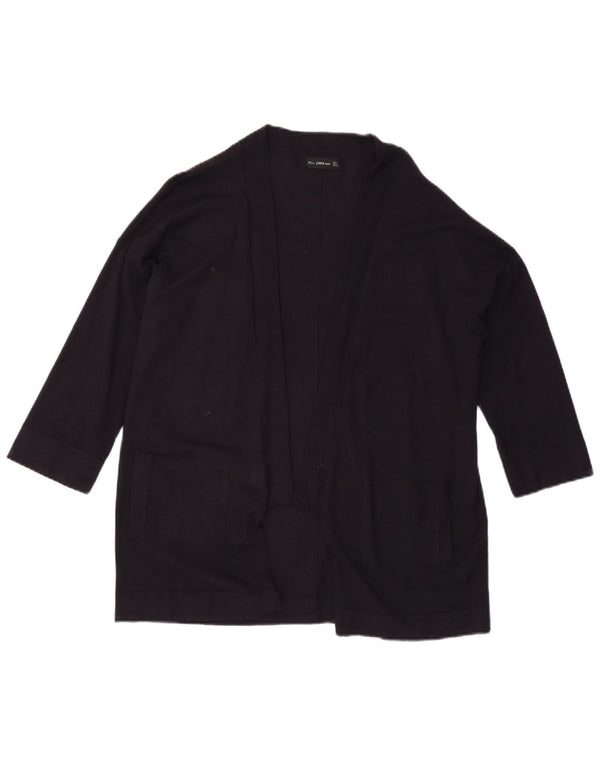 Maglione cardigan aperto con maniche a 3/4 Zara da donna UK 16 grande blu navy