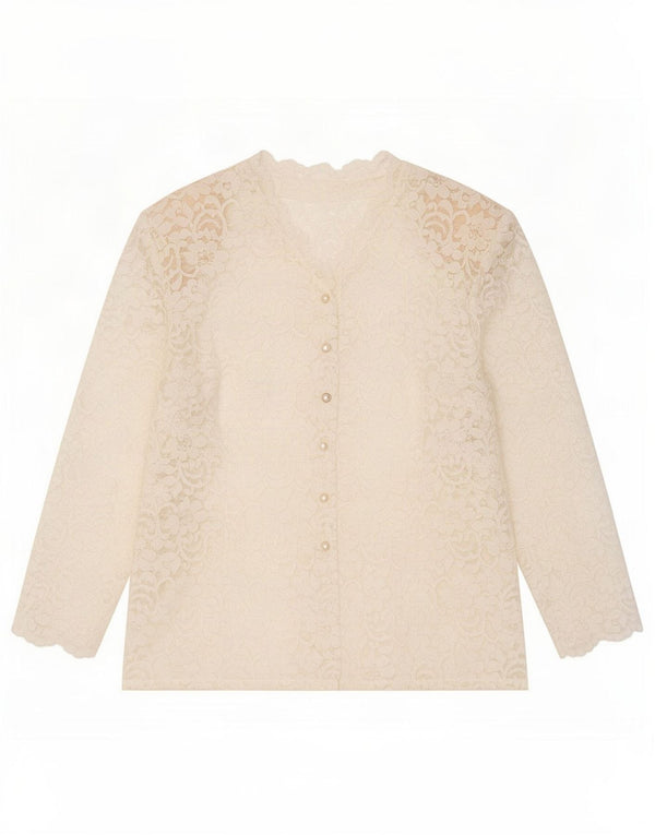 Camicetta camicia vintage in pizzo da donna UK 18 XL bianca floreale