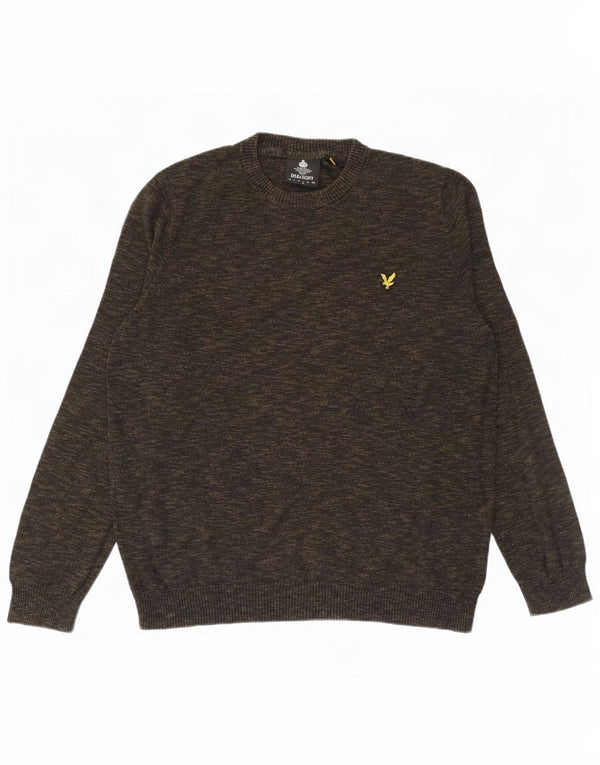 Lyle & Scott Maglione girocollo da uomo in cotone grande screziato color kaki