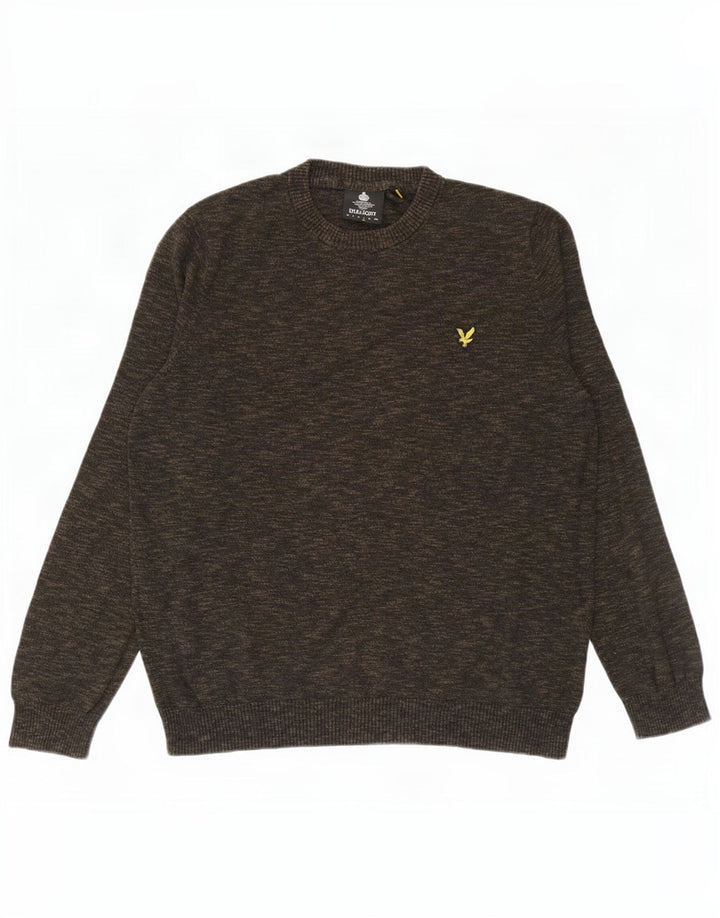 Lyle & Scott Maglione girocollo da uomo in cotone grande screziato color kaki
