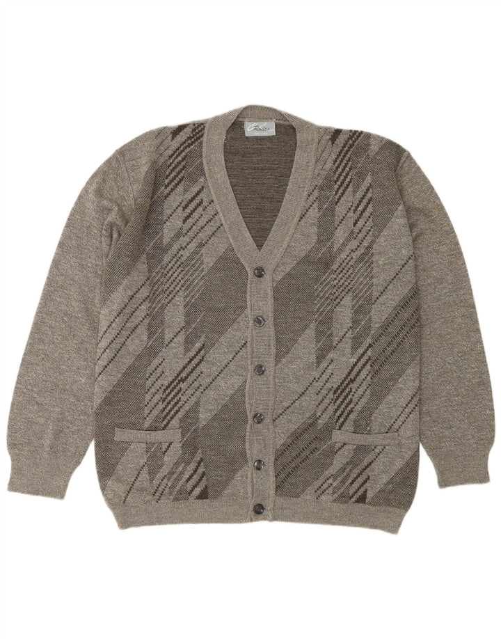 Maglione cardigan da uomo Rodes XL in lana geometrica grigia
