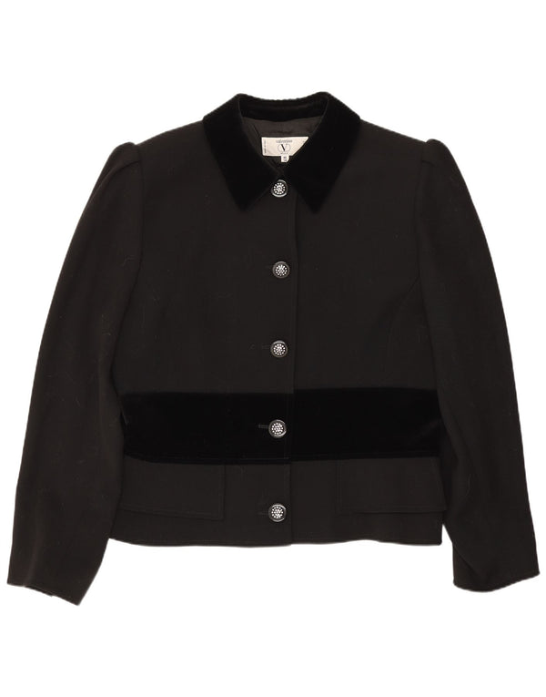 Giacca blazer da donna a 5 bottoni Valentino UK 14 grande in lana color block nera