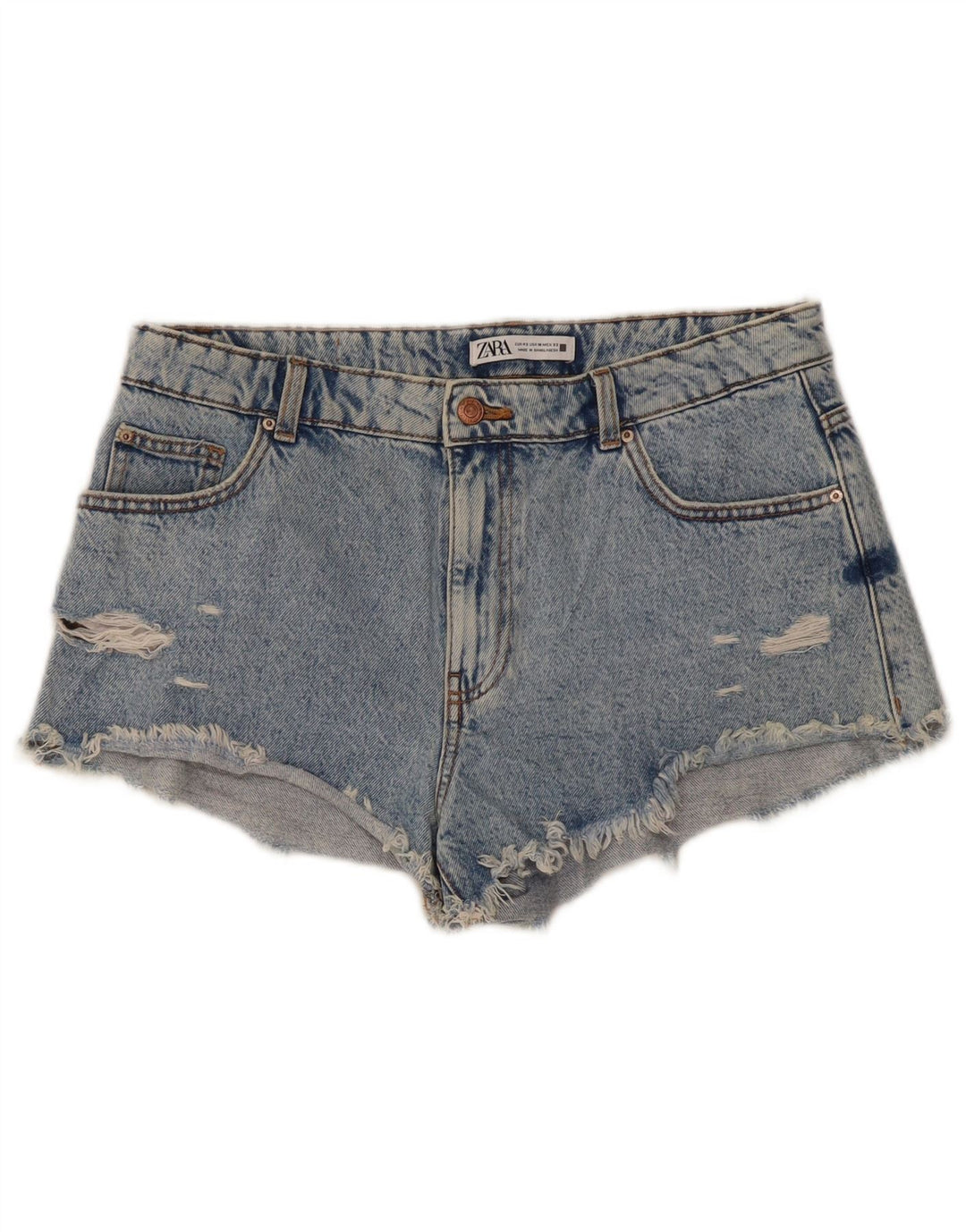 Pantaloncini in denim invecchiato Zara da donna EU 42 Large W32 Blu