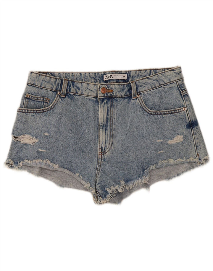 Pantaloncini in denim invecchiato Zara da donna EU 42 Large W32 Blu