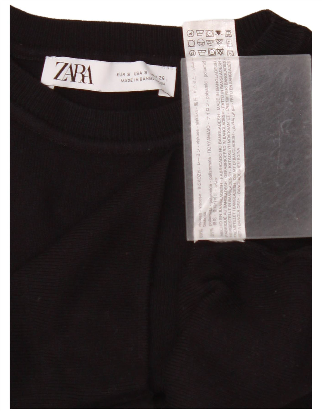 Canotta corta da donna ZARA UK 8 piccola in viscosa nera