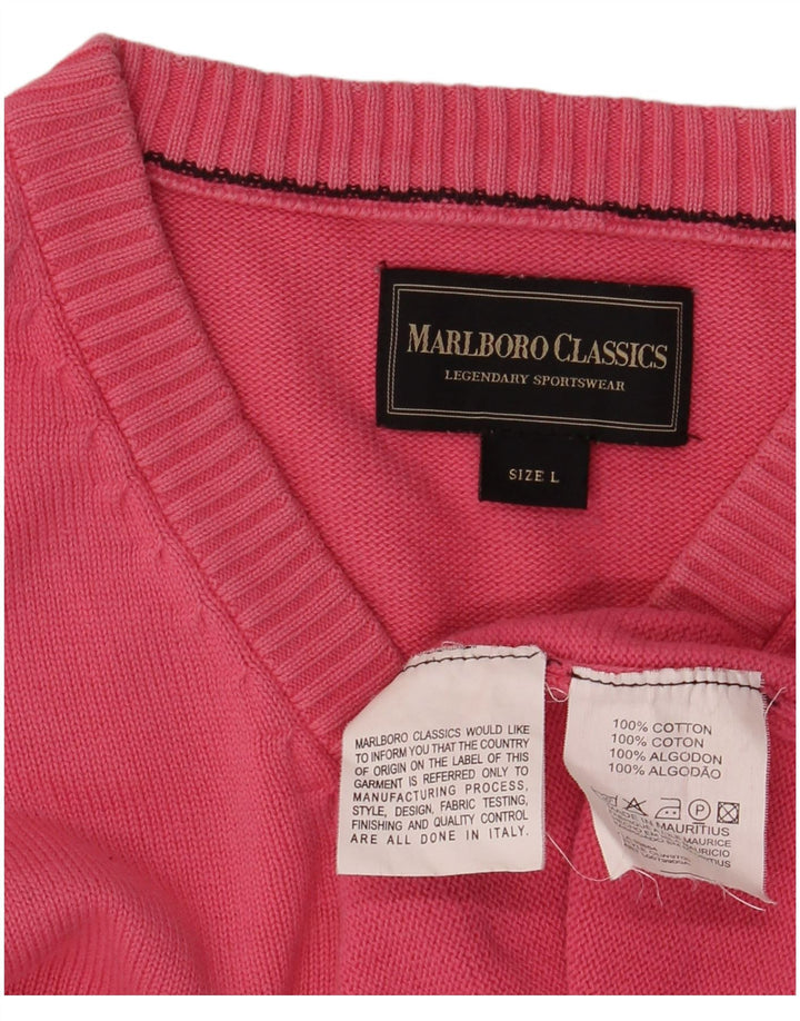 Marlboro Classics Maglione da uomo con scollo a V grande cotone rosa