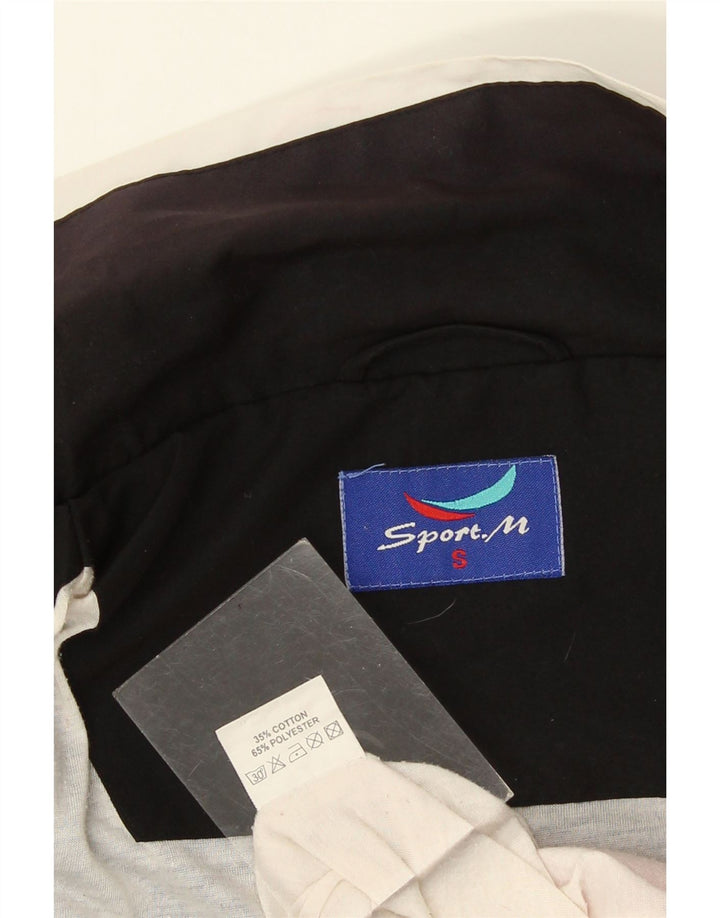 Giacca da ginnastica vintage da uomo piccola in poliestere color block nero