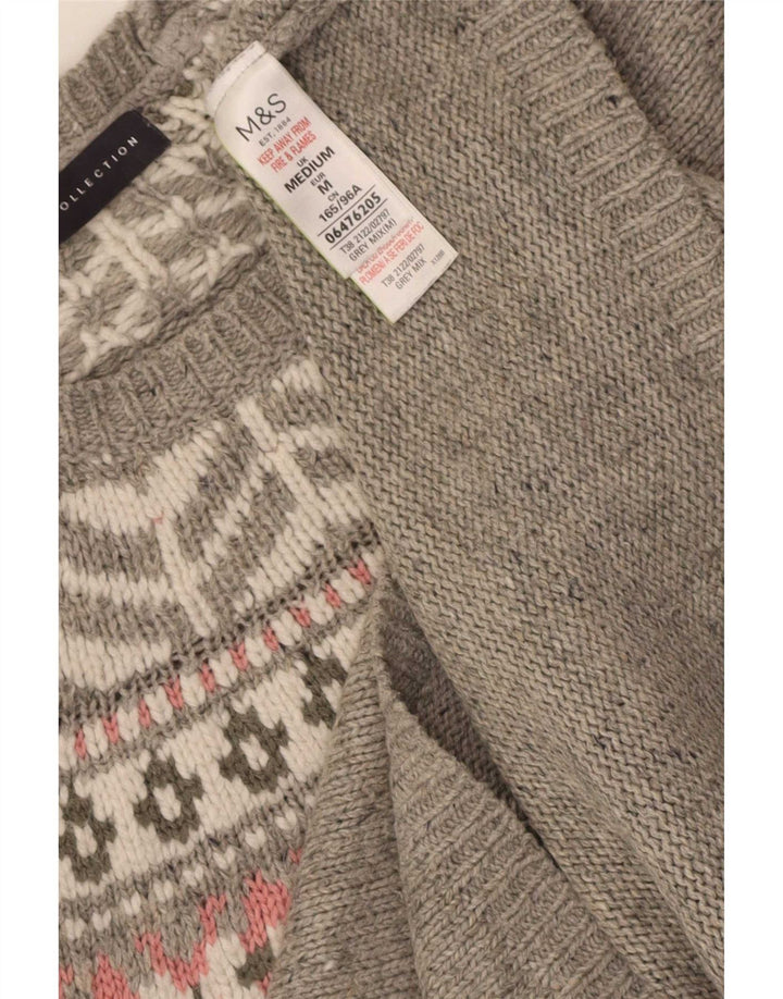 Maglione maglione con scollo a barca da donna Marks & Spencer UK 12 Grigio medio Fair Isle