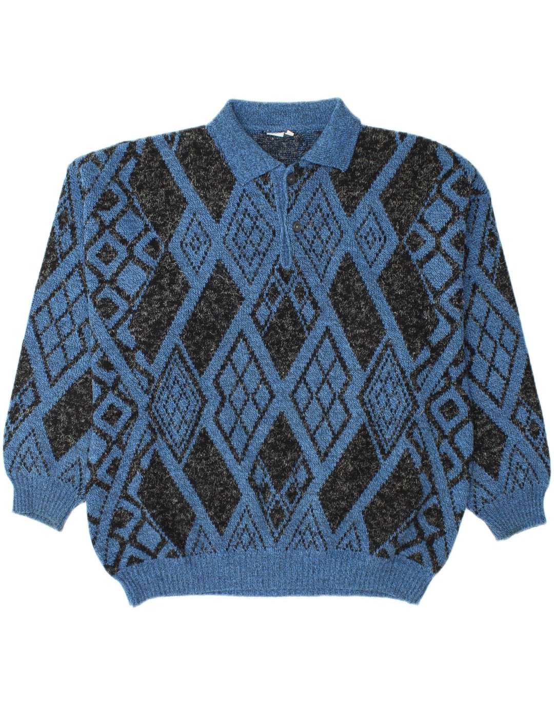 Maglione da uomo con collo alto VINTAGE grande blu a rombi/diamante