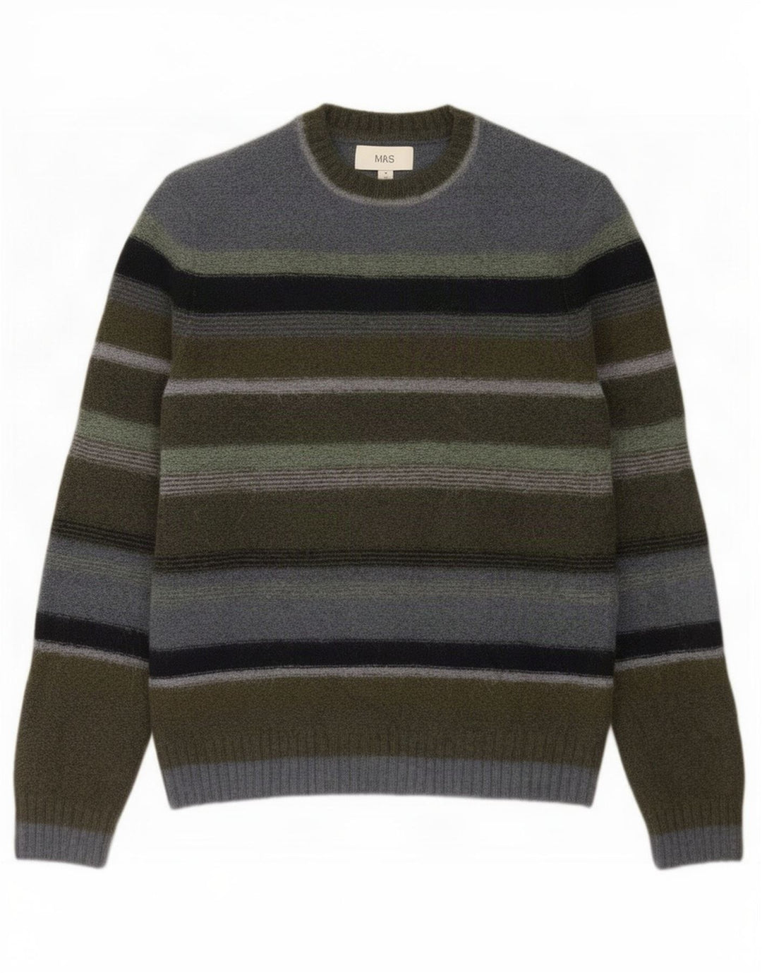Maglione maglione girocollo da uomo Marks & Spencer a righe medie color kaki