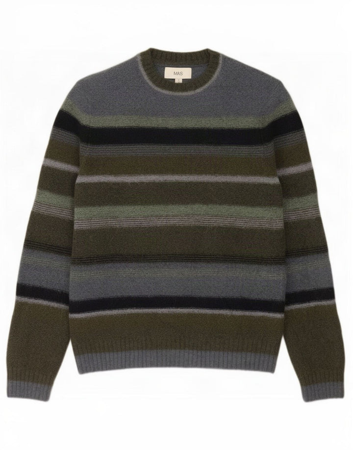 Maglione maglione girocollo da uomo Marks & Spencer a righe medie color kaki