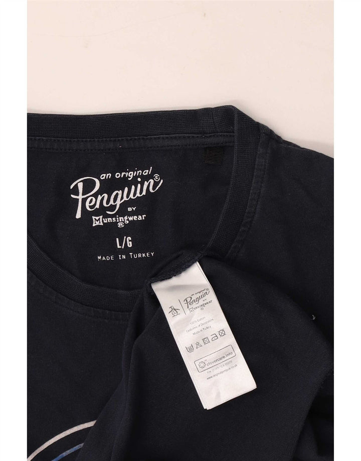 T-shirt grafica da uomo Penguin Top grande in cotone blu navy
