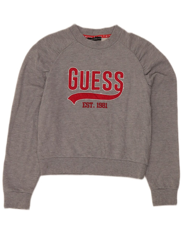 Guess Felpa con grafica da donna Maglione UK 14 Cotone grigio medio