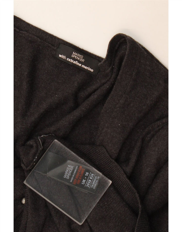 MARKS & SPENCER Maglione cardigan da donna UK 16 Grande viscosa grigia