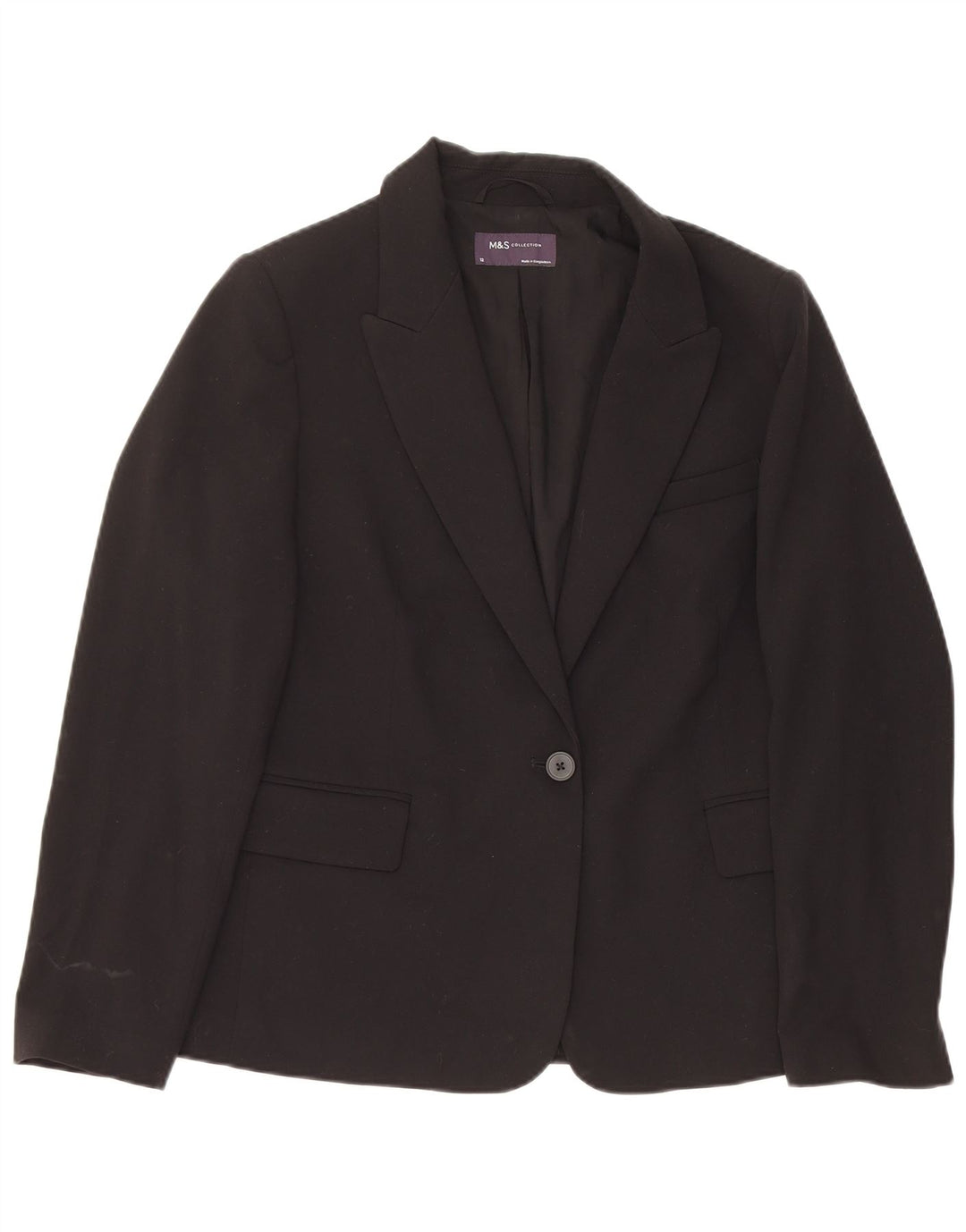 Giacca blazer a 1 bottone Marks & Spencer da donna UK 12 poliestere nero medio