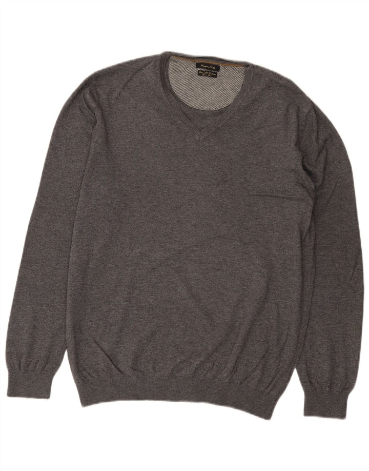 Maglione maglione con scollo a V da donna Massimo Dutti UK 16 grande cotone grigio