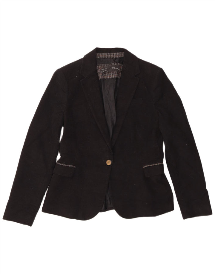Giacca blazer a 1 bottone da donna Zara UK 14 grande cotone nero