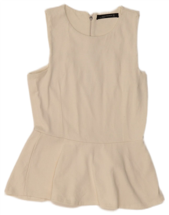 ZARA Camicetta Senza Maniche da Donna UK 12 Medio Bianco Sporco