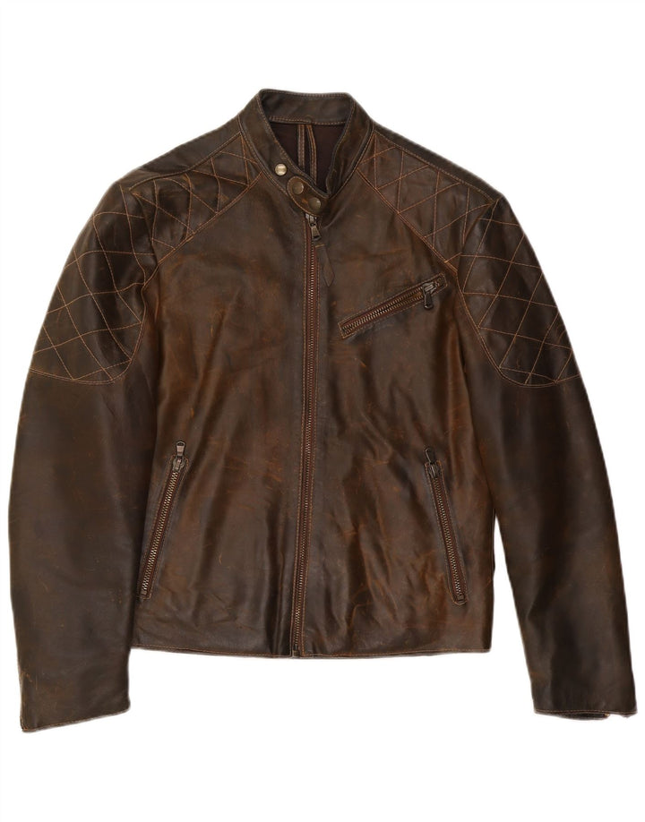 Giacca in pelle vintage da uomo UK 36 piccola in pelle marrone