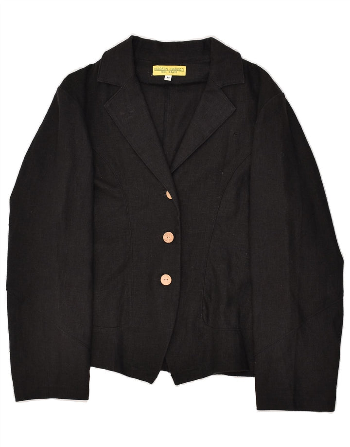 VINTAGE Womens 3 Button Blazer Jacket UK 14 Medium Black Ramie | Vintage Vintage | Thrift | Second-Hand Vintage | Used Clothing | Messina Hembry 