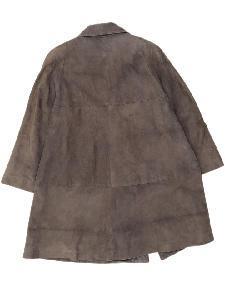 Soprabito vintage da donna in pelle scamosciata UK 14 in pelle grigio medio