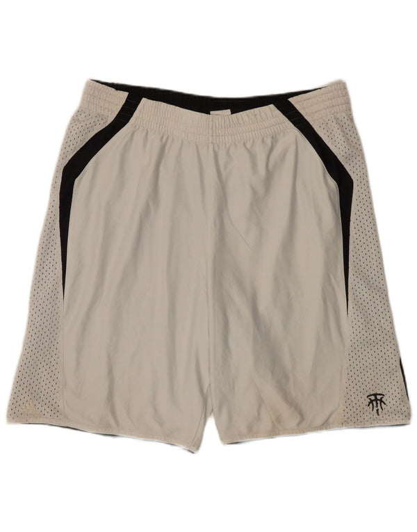 Pantaloncini sportivi Adidas da uomo in poliestere color block bianco medio