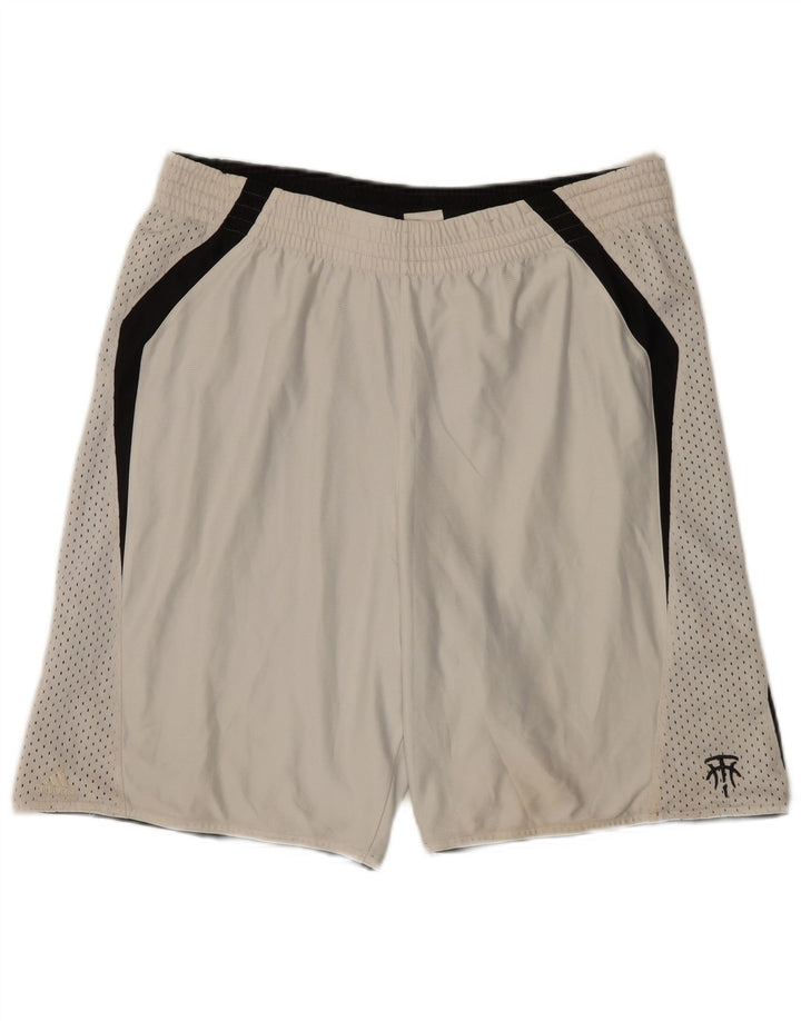 Pantaloncini sportivi Adidas da uomo in poliestere color block bianco medio