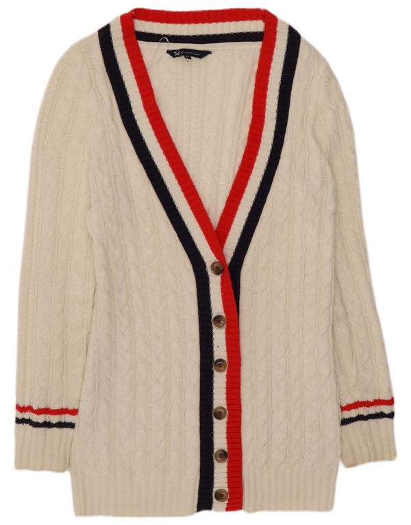 Crew Clothing Maglione cardigan da donna UK 12 Cotone a righe bianche medie