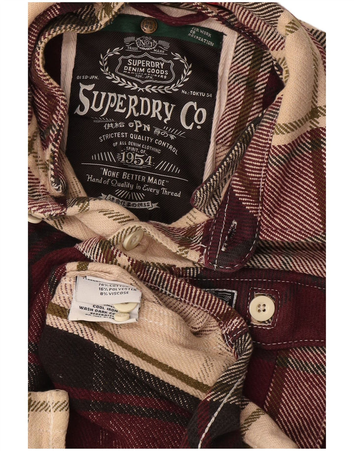 Camicia da uomo in flanella Superdry, piccolo cotone a quadri bordeaux