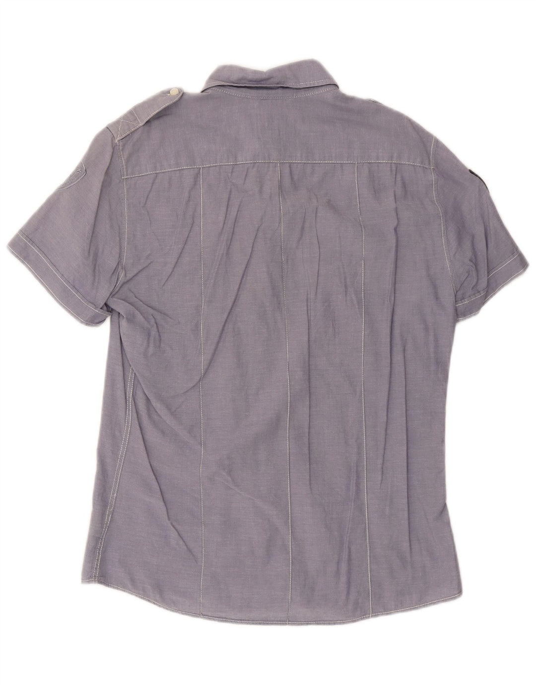 BLAUER Camicia Militare Uomo Manica Corta Large in Cotone Blu