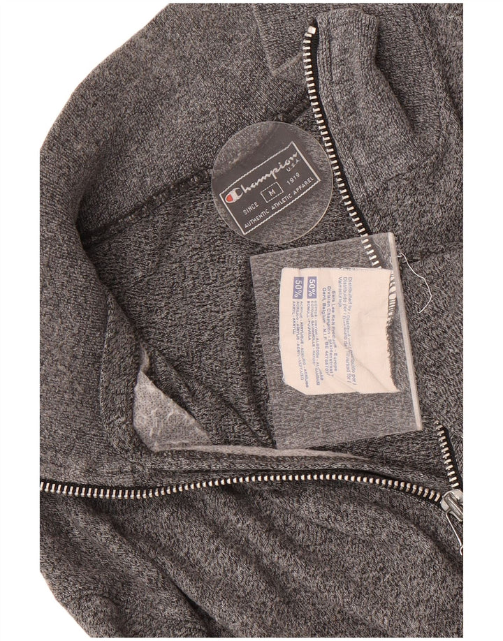 Champion Top da uomo con zip e collo a maniche lunghe in cotone chiazzato grigio medio