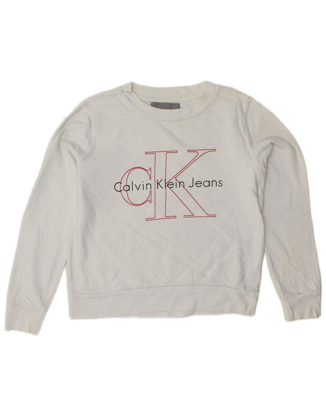 CALVIN KLEIN JEANS Felpa con grafica corta da donna UK 6 XS Bianco