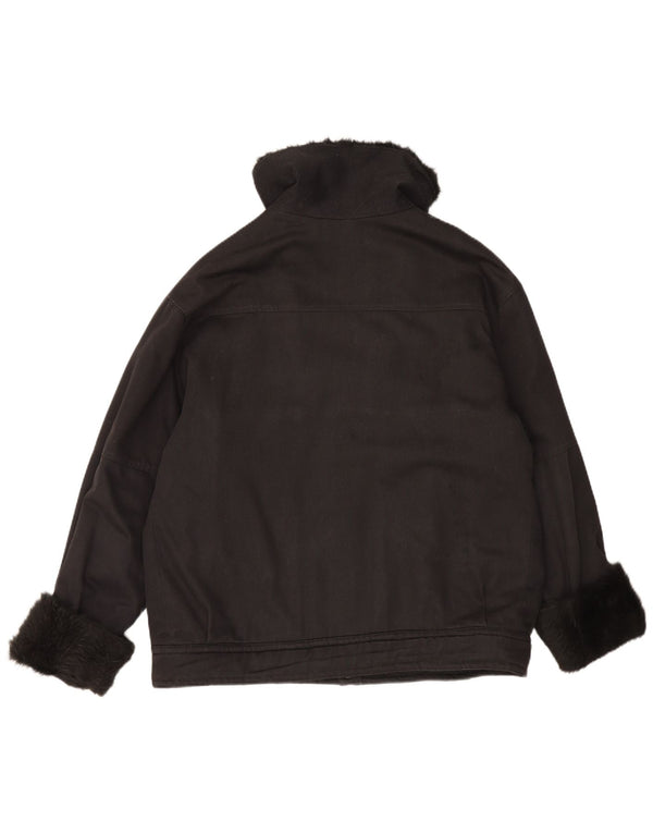 Giacca Sherpa vintage da donna UK 20 2XL Nera
