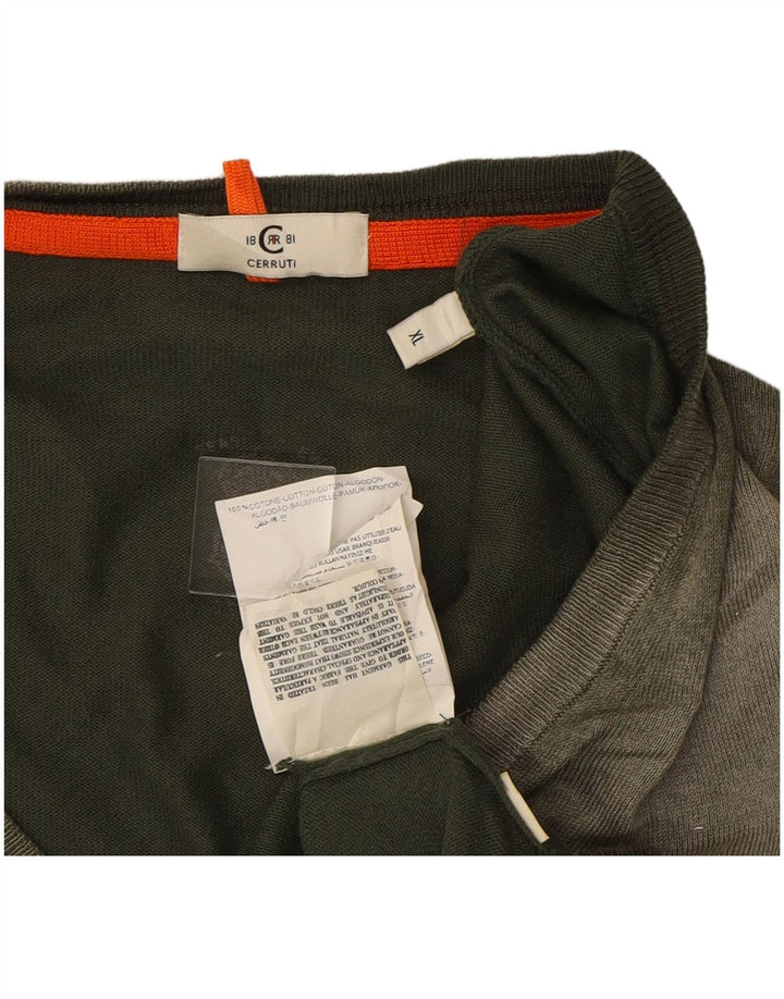 CERRUTI 1881 Mens V-Neck Jumper Sweater XL Green Colourblock Cotton