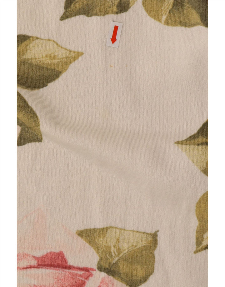 Top da donna VINTAGE a maniche lunghe UK 16 grande cotone floreale bianco sporco