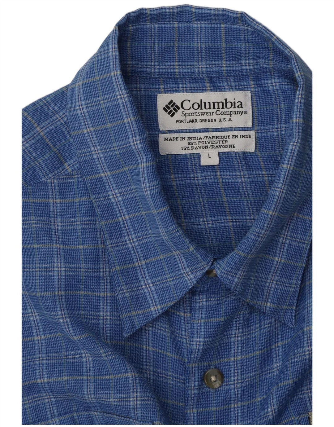 Camicia a maniche corte da uomo Columbia in poliestere a quadri blu grandi