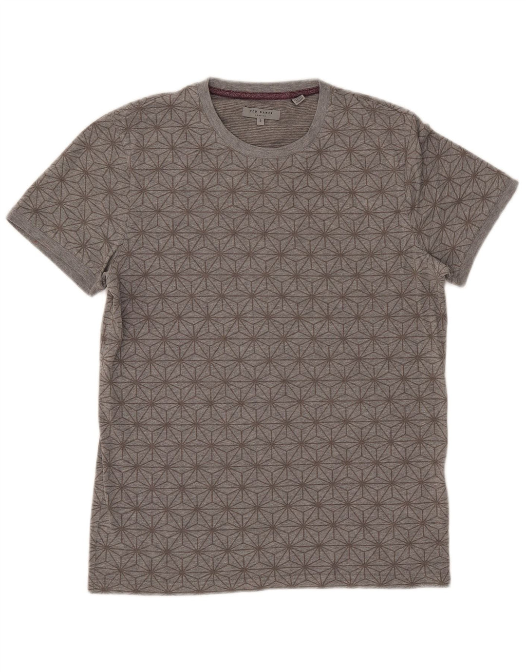 T-shirt da uomo Ted Baker taglia superiore 3 cotone geometrico grigio medio