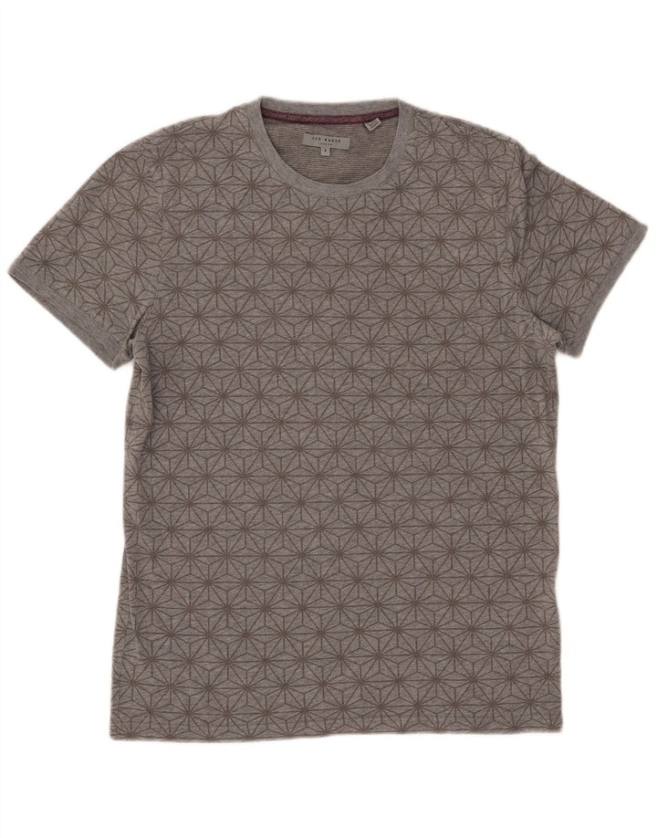 T-shirt da uomo Ted Baker taglia superiore 3 cotone geometrico grigio medio