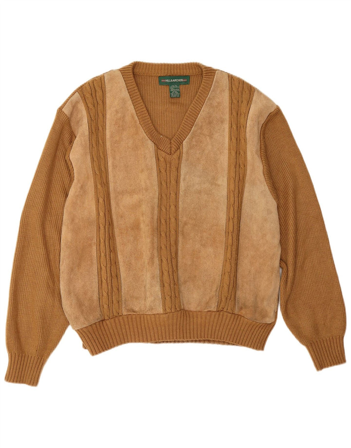 Maglione da uomo con scollo a V in pelle scamosciata XL Acrilico beige
