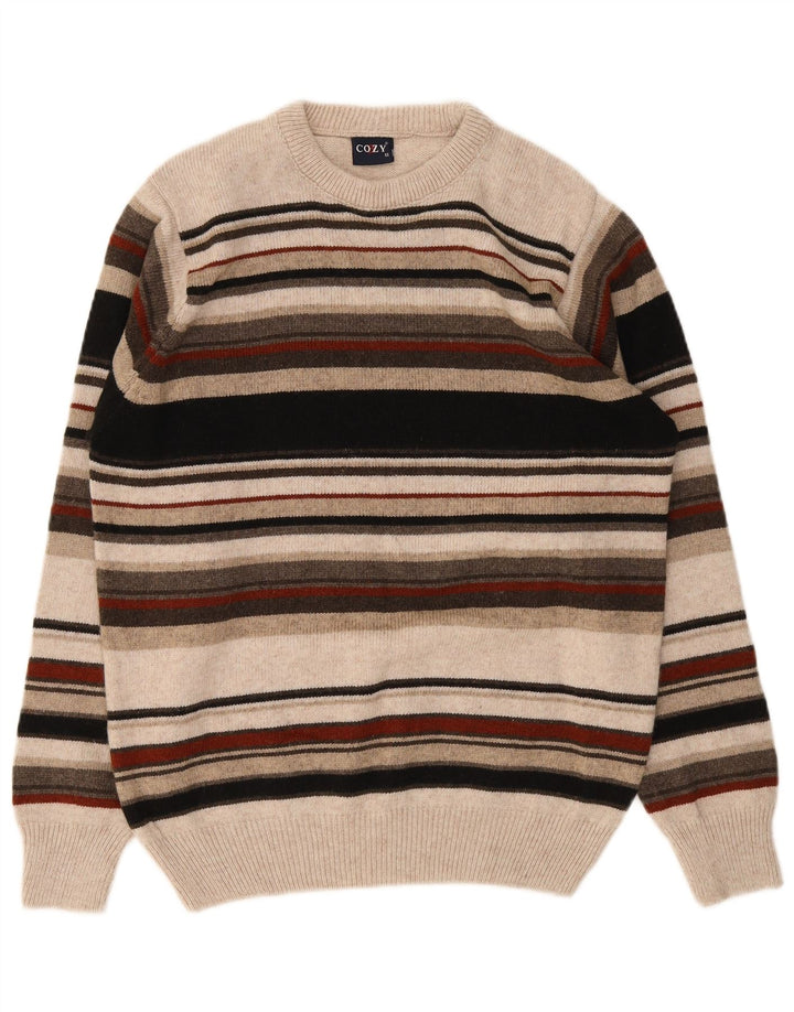 Maglione vintage da uomo girocollo a righe multicolori