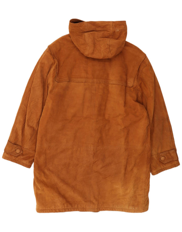 Lavorazione Artigiana Montgomery Uomo in Pelle Scamosciata con Cappuccio IT 52 XL Pelle Marrone